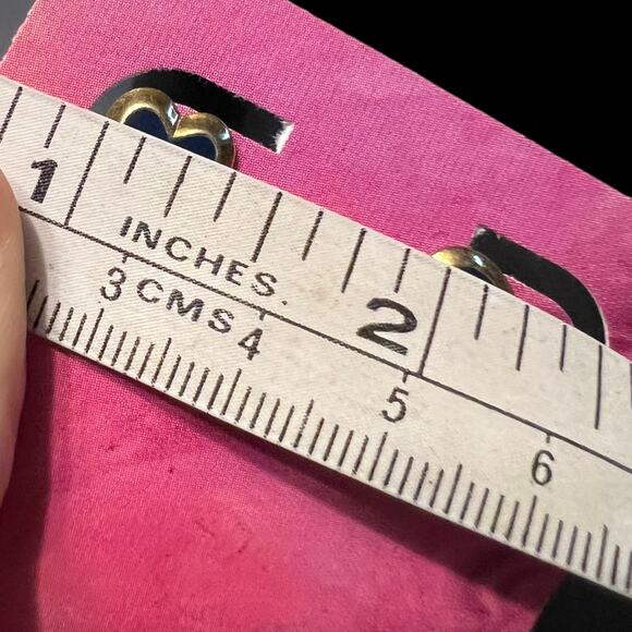 Vintage 90s Blue and Gold Heart Post Earrings - Picture 12 of 16